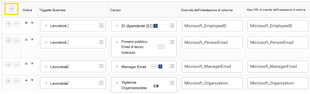 Screenshot che mostra come personalizzare il report. 