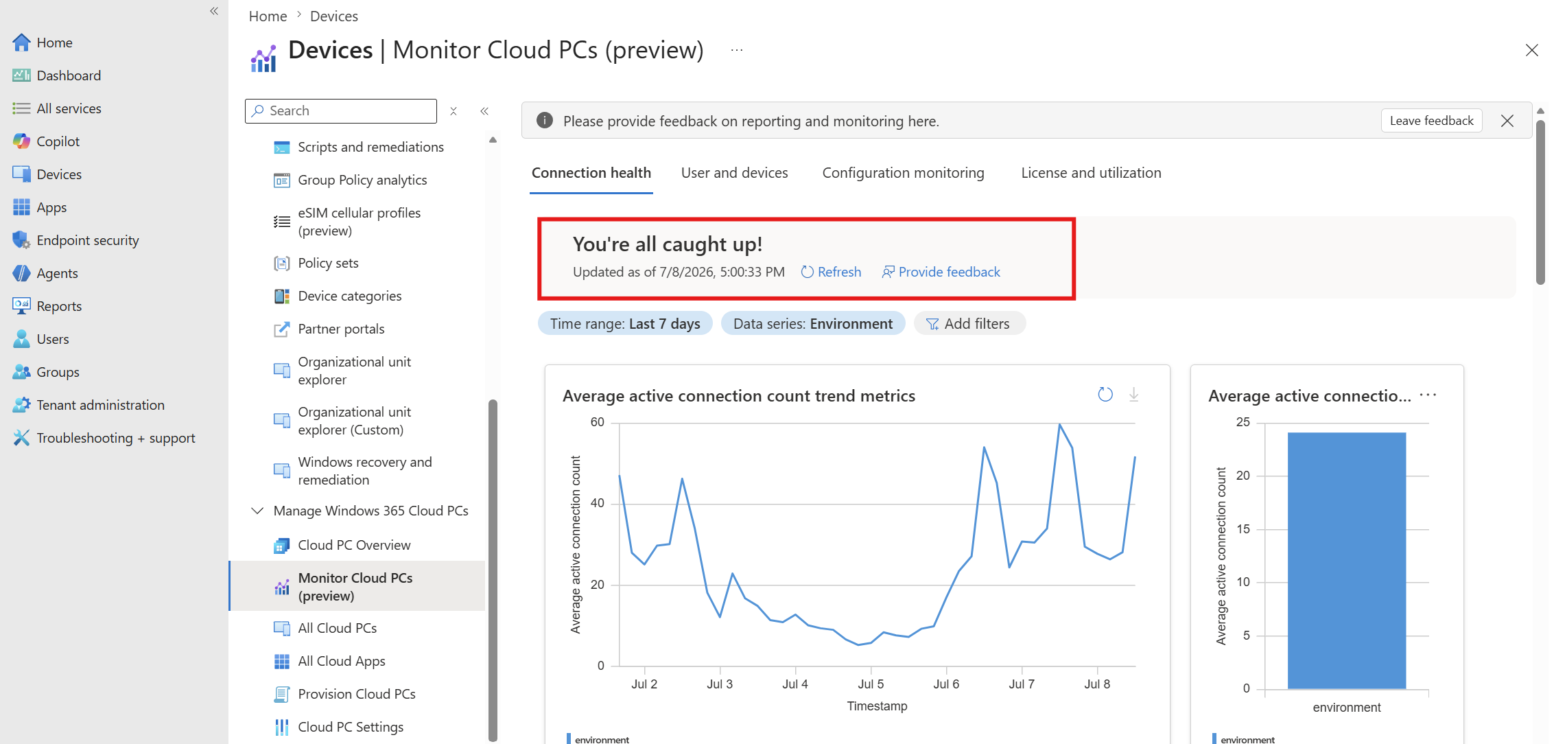 Screenshot che mostra informazioni dettagliate sull'amministratore nella pagina dei pc cloud di monitoraggio.