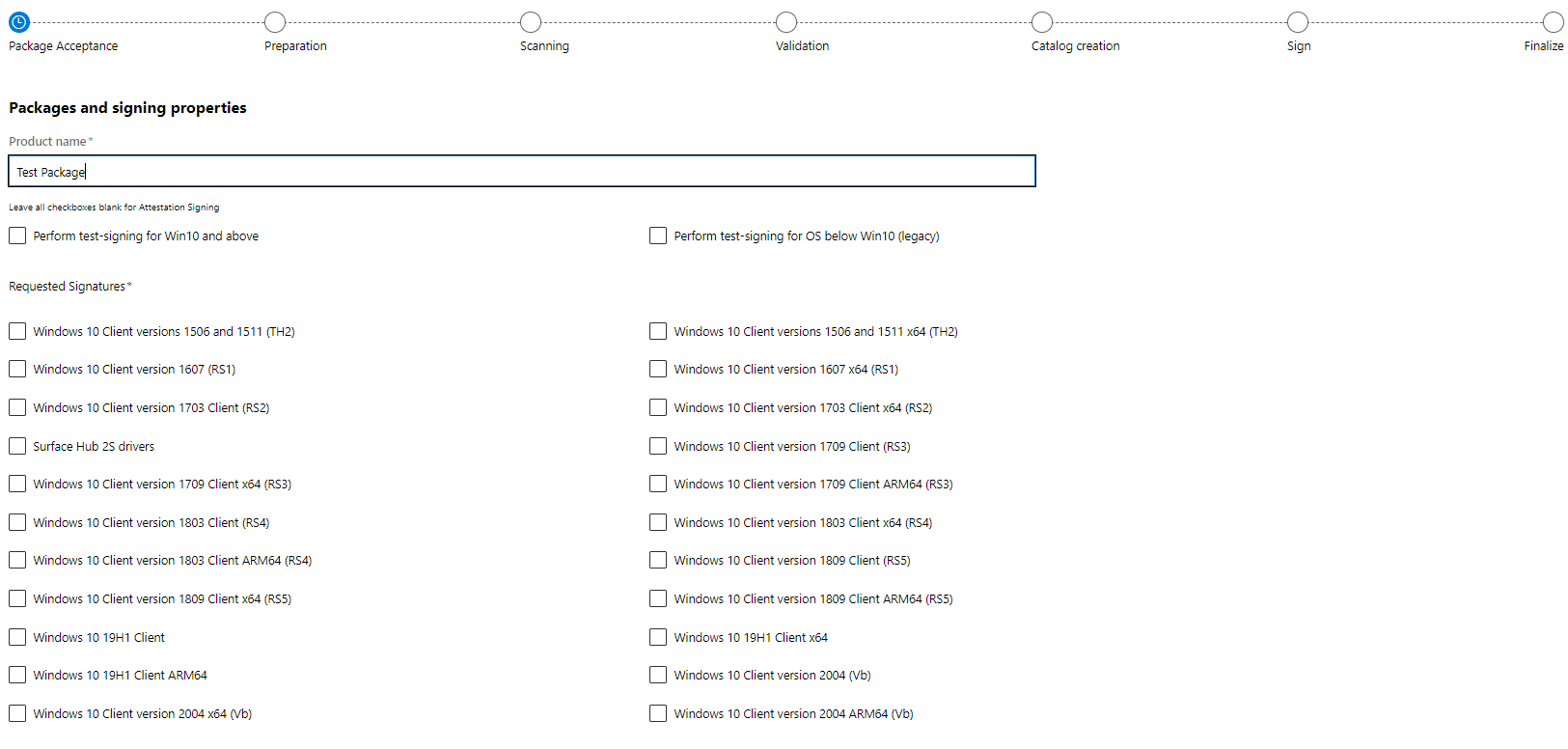 Screenshot che mostra le opzioni per l'invio del driver echo per la firma.