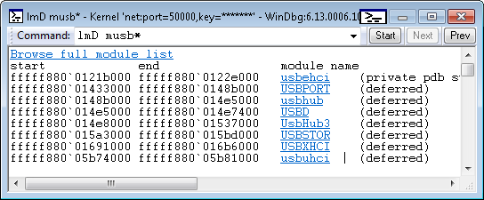 Screenshot dell'elenco dei moduli dopo aver fatto clic sul collegamento nell'output del file DML.