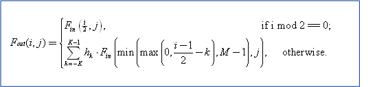 Diagramma che mostra i calcoli dell'algoritmo bob deinterlacing per un campo superiore.