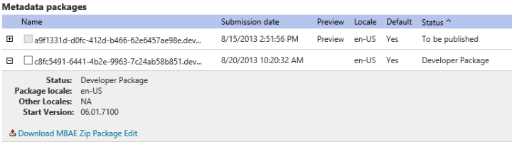 Screenshot dell'opzione per scaricare un pacchetto di metadati del servizio modificato.