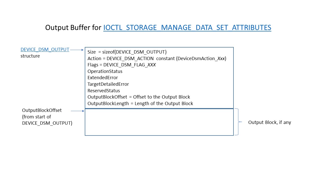 Buffer di output DSM IOCTL.