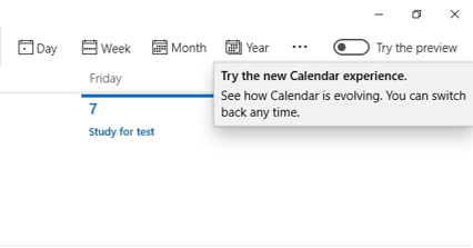 Interruttore per provare la nuova esperienza calendario all'interno dell'app Calendario.