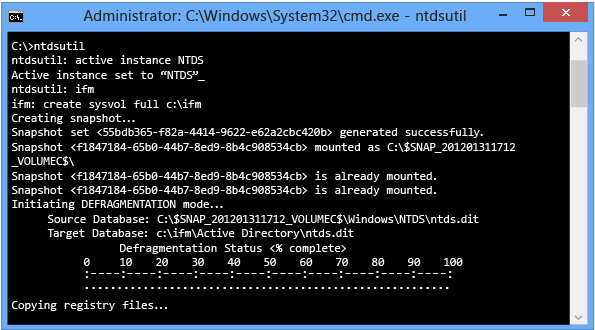 Screenshot that shows a terminal window during the installation of a domain controller.
