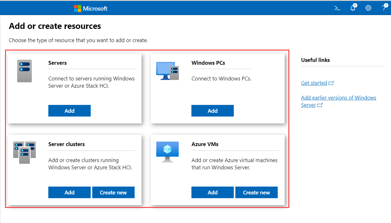 Screenshot of the Add Connections feature of the Windows Admin Center.
