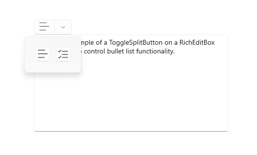 A toggle split button for selecting list styles