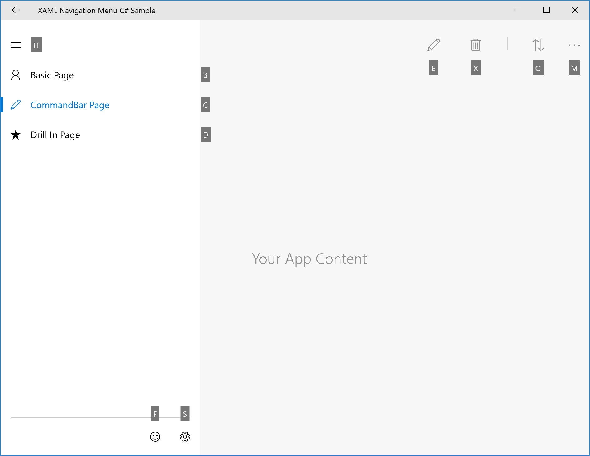 Esempio di posizionamento automatico dei suggerimenti per i tasti di scelta rapida