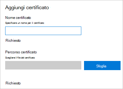 In Configurazione di Windows Designer aggiungere un certificato.