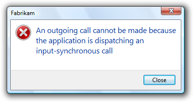 screenshot del messaggio: chiamata sincrona di input 