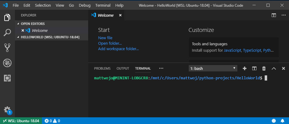 VS Code con terminale WSL