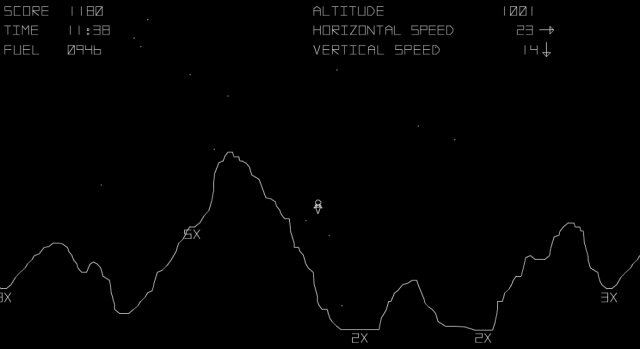 Interfaccia originale del lander lunare di Atari del 1979