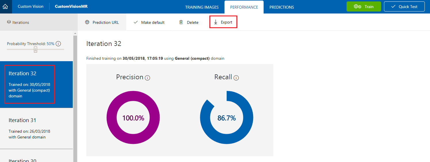 pannello di esportazione