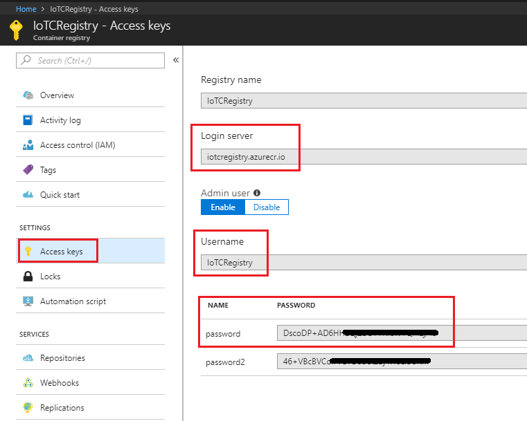 Screenshot che mostra dove visualizzare i parametri Server di accesso, Nome utente e Password.