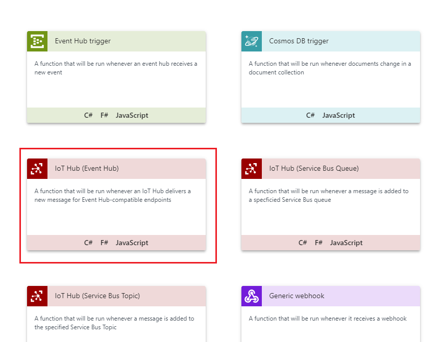 Screenshot che mostra la casella Hub eventi hub I O T cerchiata in rosso.