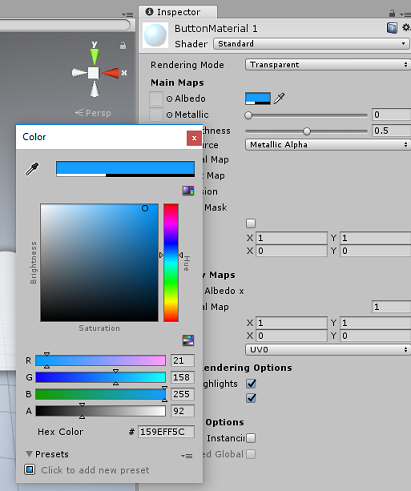 Screenshot del popup di selezione dei colori.