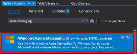 trovare il pacchetto di messaggistica di Windows Azure