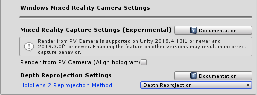 configurazione delle impostazioni della fotocamera Windows Mixed Reality