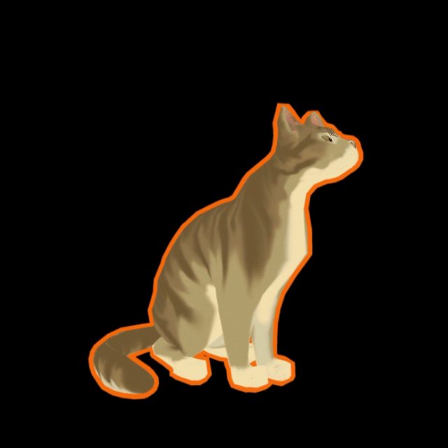 Screenshot di un gatto animato con una struttura.