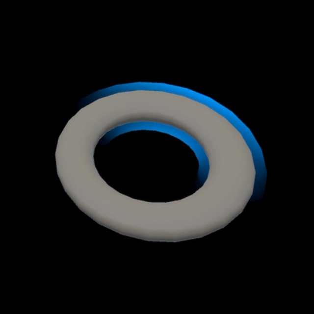 Screenshot di un oggetto a forma di anello, chiamato anche toro, descritto con una luce di prossimità orbitante.