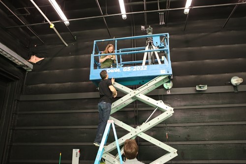 Getting the right perspective: filming from a scissor lift.