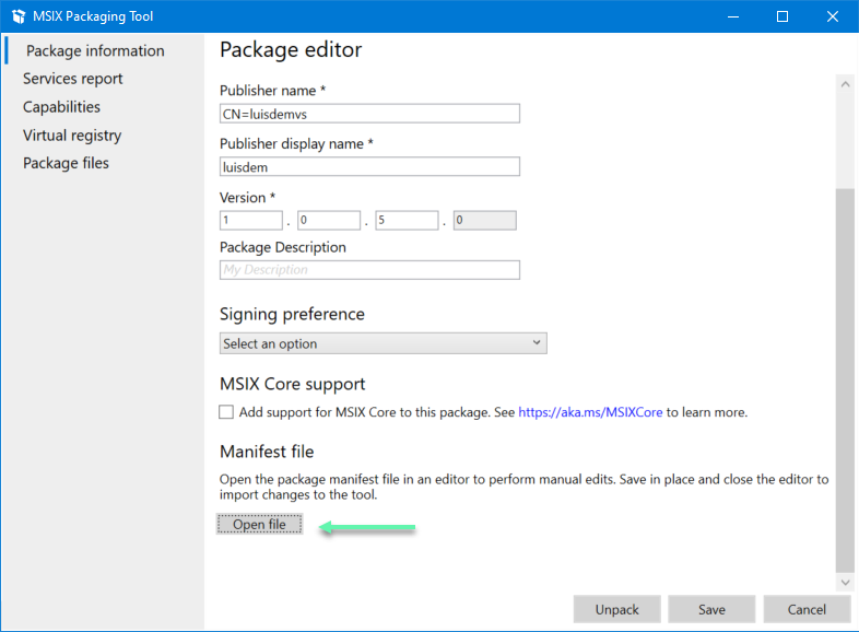 open msix manifest