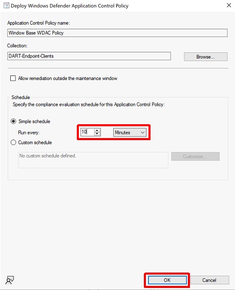 Modificare la pianificazione della distribuzione WDAC.