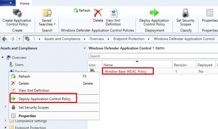 Distribuire WDAC tramite Configuration Manager.