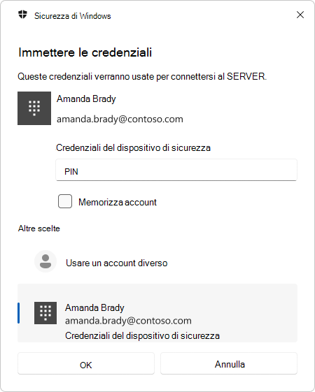 Screenshot della richiesta di autenticazione di Connessione Desktop remoto con un PIN.