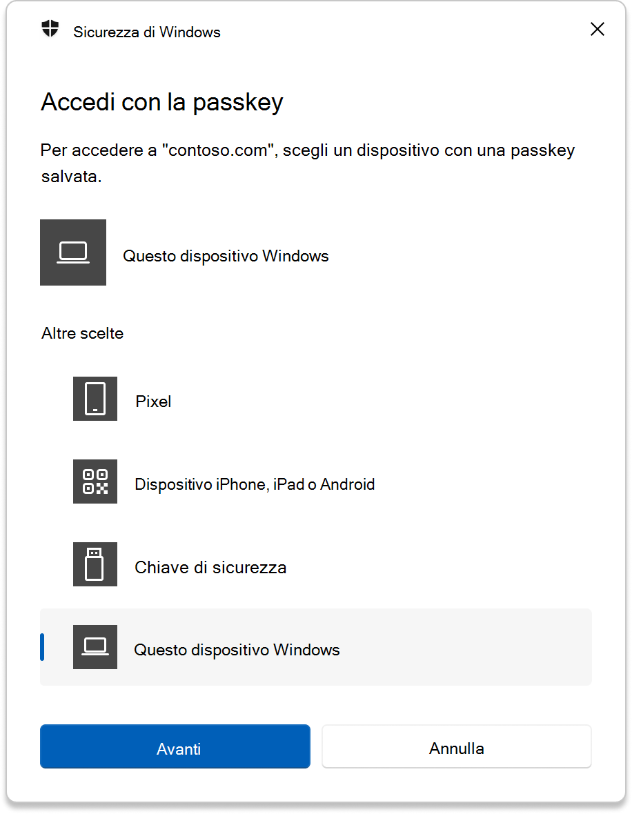 Supporto per passkey in Windows - Windows Security | Microsoft Learn