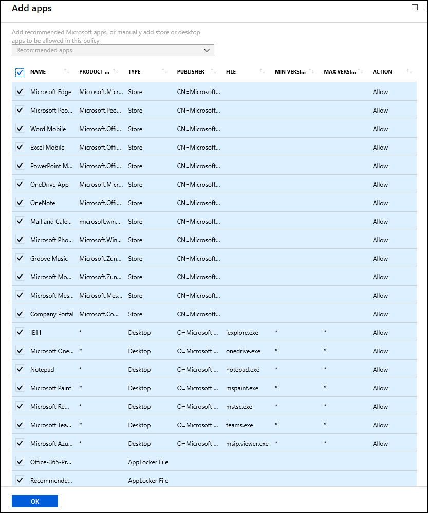 Microsoft Intune console di gestione: app consigliate.