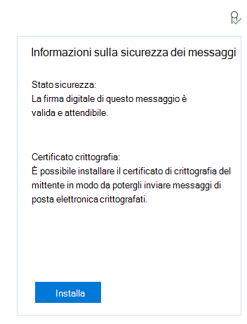Screenshot dell'app Windows Mail che mostra un messaggio per installare il certificato di crittografia del mittente.