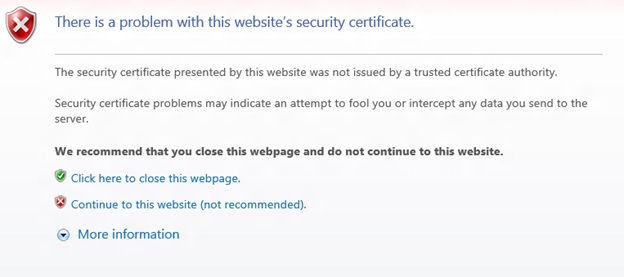 Avviso del certificato di sicurezza del sito Web