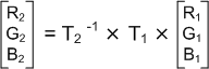 Screenshot di un calcolo matrice che mostra una conversione di uno spazio colore RGB in un altro.
