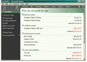 screenshot della schermata di selezione dell'account in money 2000.