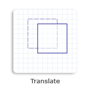 illustrazione di un quadrato spostato 20 unità a destra lungo l'asse x e 10 unità lungo l'asse y