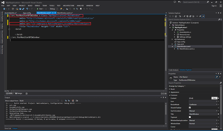 una schermata che illustra l'aggiunta del riferimento xaml
