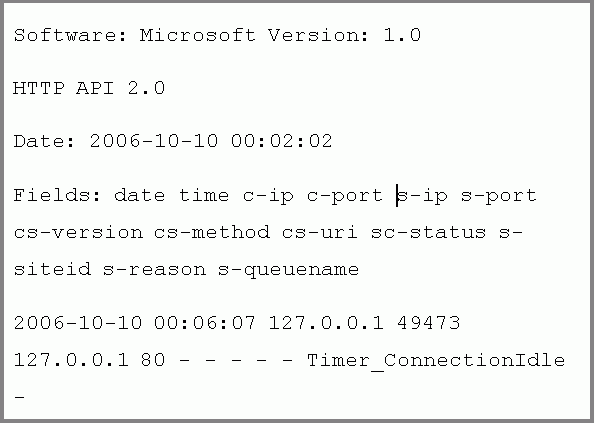 Screenshot che mostra la finestra di comando netsh H T T P che visualizza un log degli errori H T T P per il timeout.