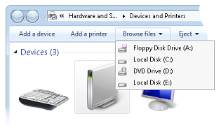 screenshot che mostra un esempio di menu a catena nella cartella devices