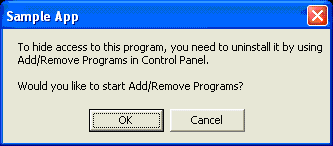 Finestra di dialogo windows XP per nascondere l'accesso al programma