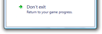 screenshot della finestra di dialogo con collegamento 'don't exit' 
