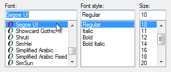 screen shot of drop-down list of font options 