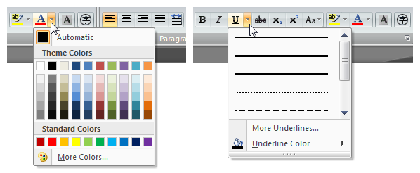 screen shot of color and text options 