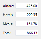 schermata delle caselle di testo spese (hotel, ecc.) 