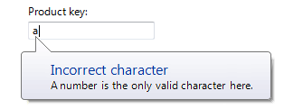 schermata della casella di testo Product Key