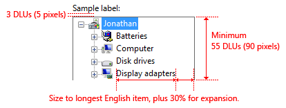 schermata di ridimensionamento e spaziatura della visualizzazione ad albero 