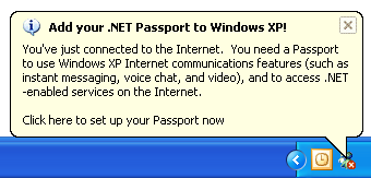 screenshot della notifica 'add .net passport' 