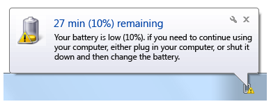 schermata di notifica dell'alimentazione a batteria insufficiente