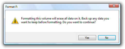 screenshot di un avviso per eseguire il backup dei dati 