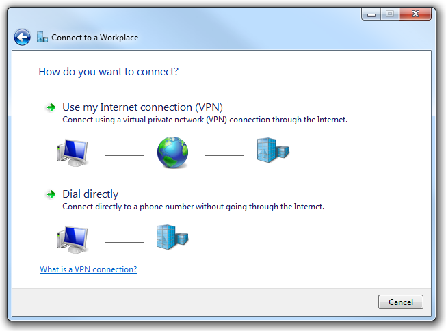 schermata della procedura guidata connessione 